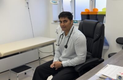 Dr Mitesh Parmar in his consultation room at Clinique Alpa near Enfield