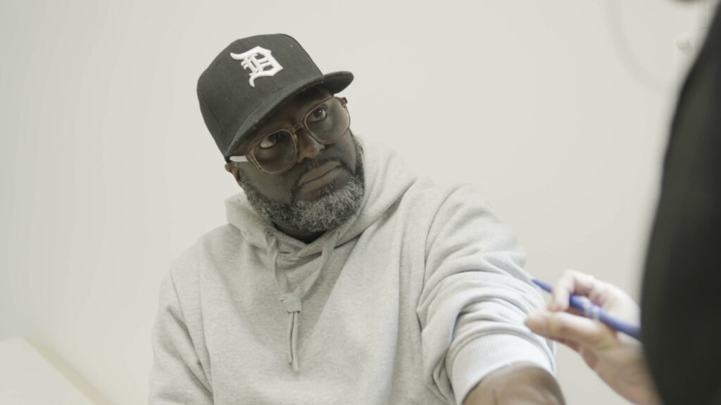 Patient having a private blood test at Clinique Alpa, Palmers Green