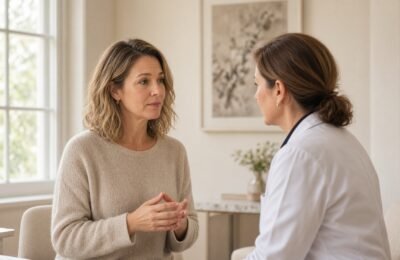 Woman in consultation with a female doctor about aesthetics.