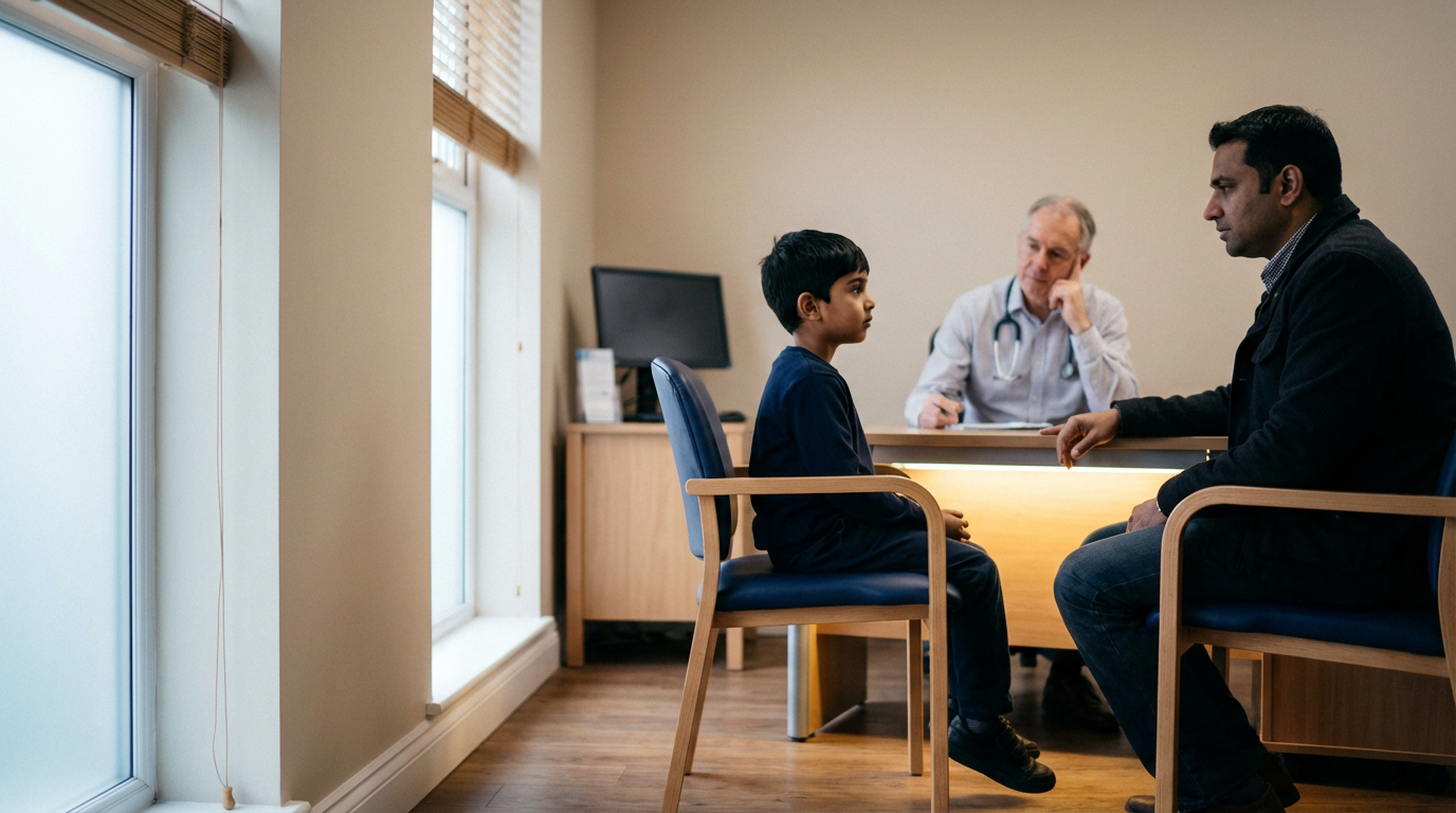 When a 6 year old drinks all night and pees all night 3 Mother and child preparing for a fasting blood test as part of a private GP paediatric work up
