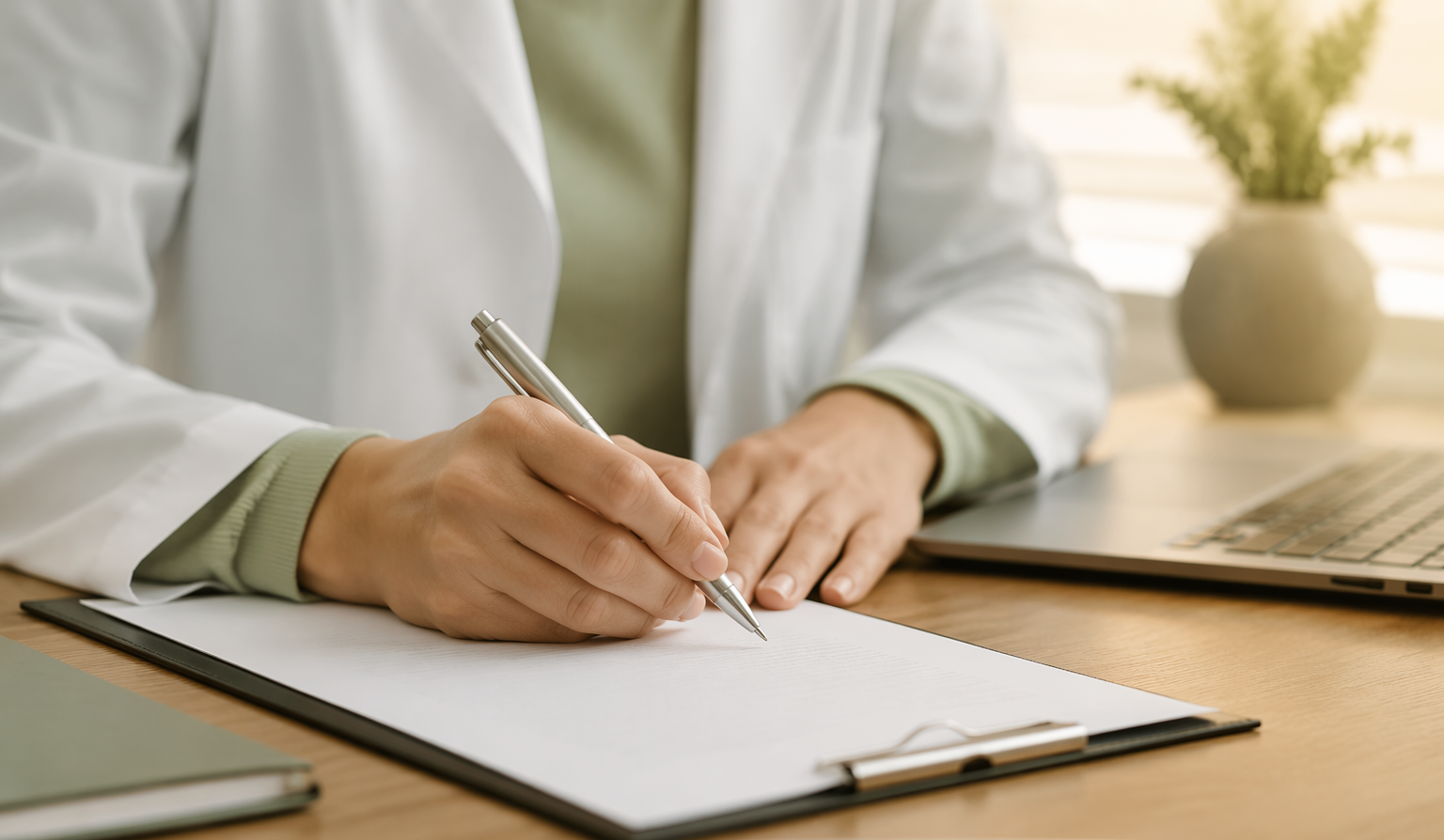 Completing a sickness self certification form at a desk