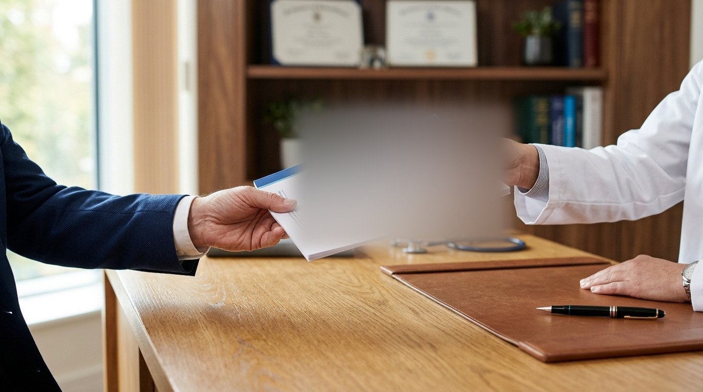 Hands holding a bound specialist medical report
