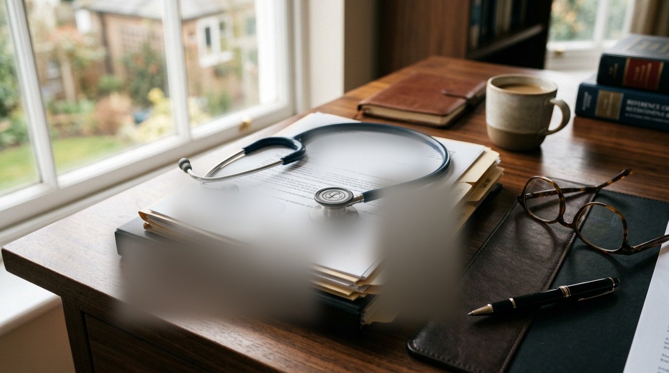A stethoscope resting on a set of medical documents