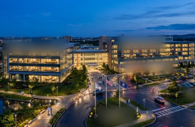 A medical and legal office building at dusk