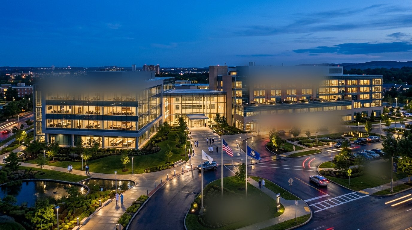 A medical and legal office building at dusk