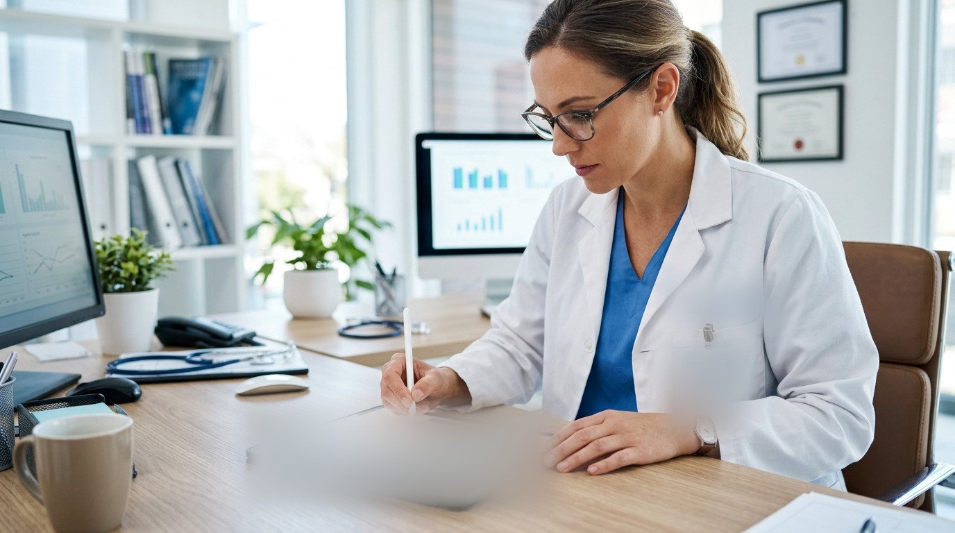 A medical report being reviewed on a tablet