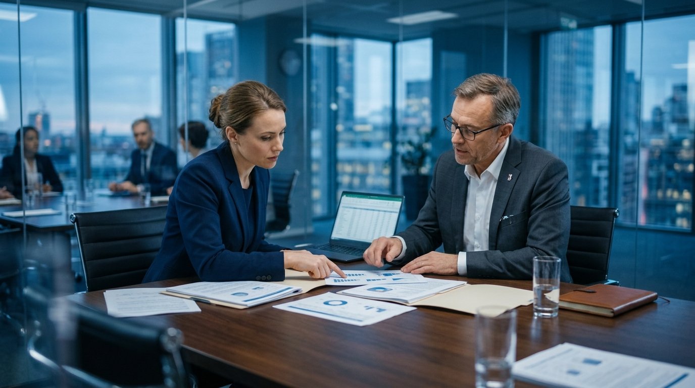 A legal professional and a medical specialist reviewing a case together
